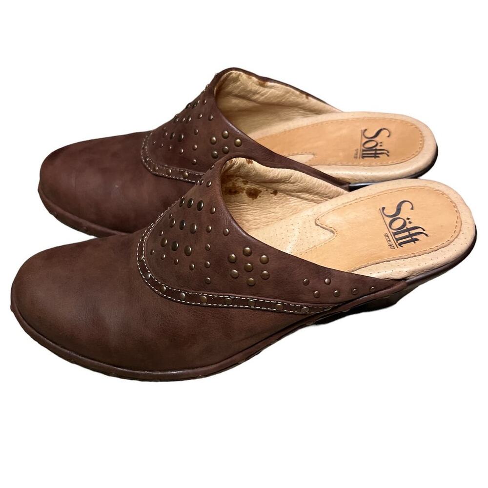 Sofft Langston Copper Studded Brown Leather Clog Mule Size 7